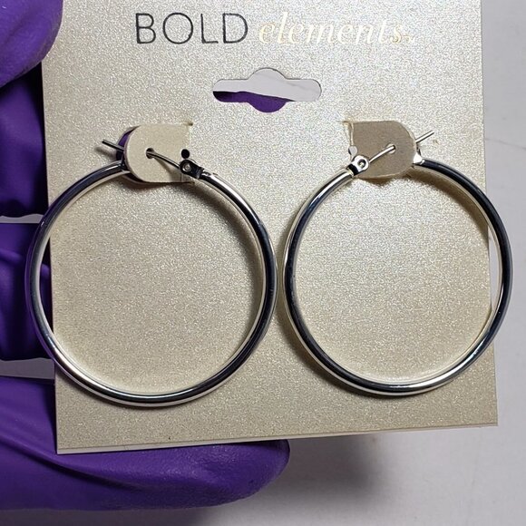 Stylish and Durable Silver-Tone Hoop Earrings w/ Secure Latch-Back Closure Women - Picture 6 of 6